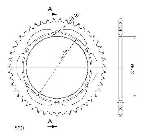 Supersprox alluminio rocchetto per catena 530 - 47Z (nero)