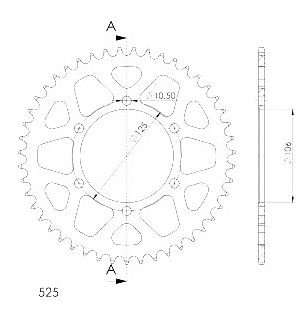 Supersprox alluminio rocchetto per catena 525 - 47Z (nero)