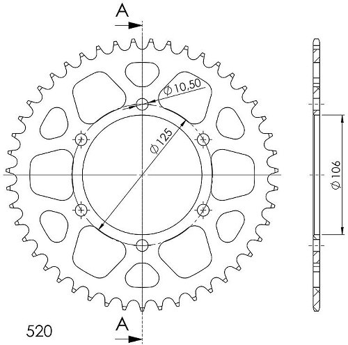 Supersprox aluminio rueda de cadena 520 - 44Z (negro)