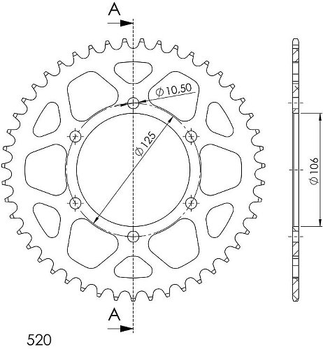 Supersprox alluminio rocchetto per catena 520 - 47Z (nero)