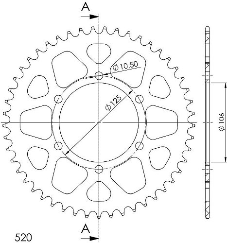 Supersprox aluminio rueda de cadena 520 - 49Z (negro)