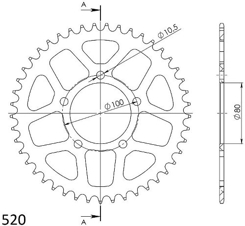 Supersprox aluminio rueda de cadena 520 - 45Z (negro)