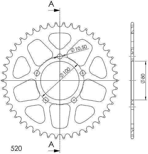 Supersprox aluminio rueda de cadena 520 - 46Z (negro)