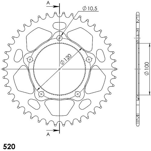 Supersprox alluminio rocchetto per catena 520 - 42Z (nero)