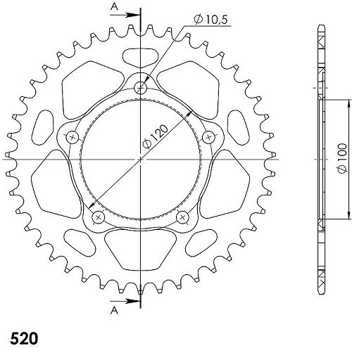 Supersprox alluminio rocchetto per catena 520 - 43Z (nero)