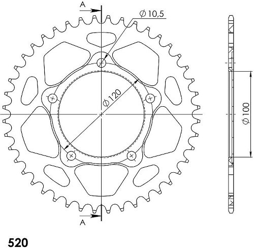 Supersprox alluminio rocchetto per catena 520 - 44Z (nero)