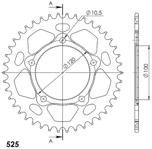 Supersprox aluminio rueda de cadena 525 - 42Z (negro)