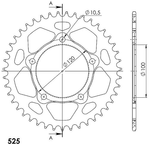 Supersprox alluminio rocchetto per catena 525 - 43Z (nero)