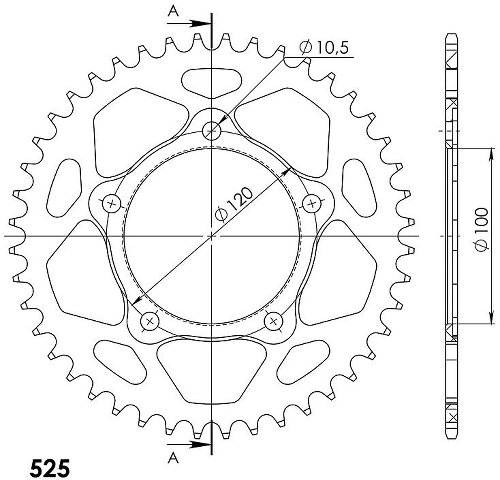 Supersprox alluminio rocchetto per catena 525 - 44Z (nero)