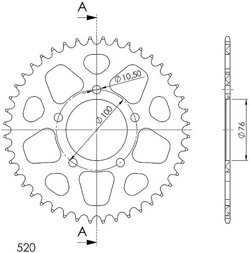 Supersprox aluminium roue d`entrainement 530 - 44Z (noir)