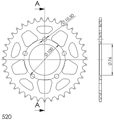 Supersprox alluminio rocchetto per catena 520 - 38Z (nero)