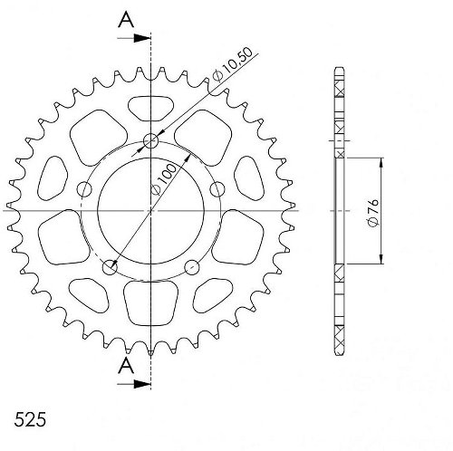 Supersprox alluminio rocchetto per catena 525 - 36Z (nero)