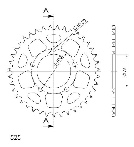 Supersprox aluminio rueda de cadena 525 - 38Z (negro)