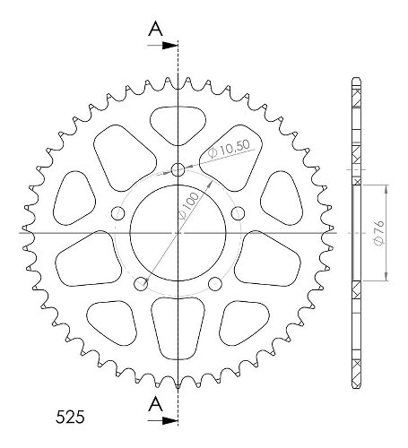 Supersprox aluminium roue d`entrainement 525 - 46Z (noir)