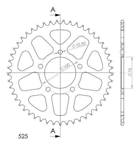 Supersprox alluminio rocchetto per catena 525 - 48Z (nero)