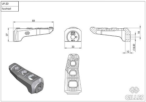 Gilles Footpeg kit touring, front, black - BMW F 800 R, K