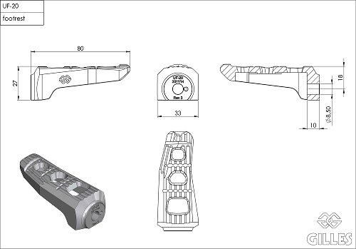 Gilles Touring foot peg set, pillion, silver