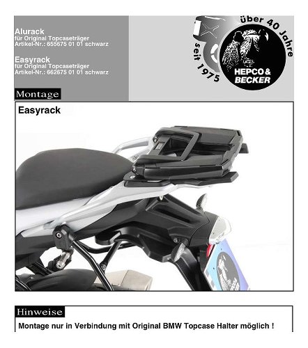 Hepco & Becker Easyrack topcasecarrier, Black - BMW S 1000