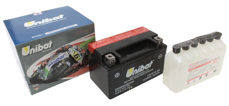 Unibat CBTX7A-BS maintenance free acid battery 12 V 6 AH (50615) - Aprilia,  Honda, Suzuki, Yamaha