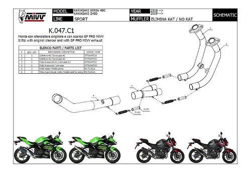 MIVV No-kat pipe, stainless steel, without homologation -