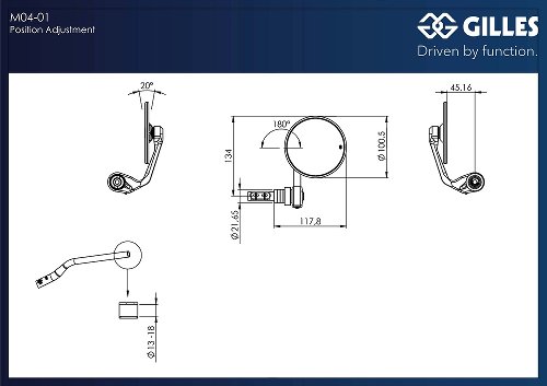 GILLES Moon handlebar end mirror round for clamping