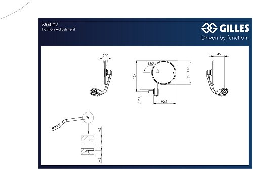 GILLES Moon handlebar end mirror round for screwing on