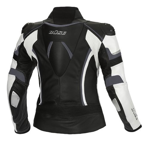 Büse Mille Lederjacke Damen schwarz/weiß lang 80